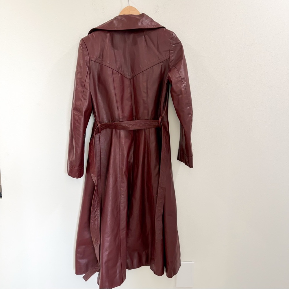 Vintage Y2K 70s Retro Wilson Leather‎ Burgundy Leather Trench Coat XS-S - Picture 4 of 9